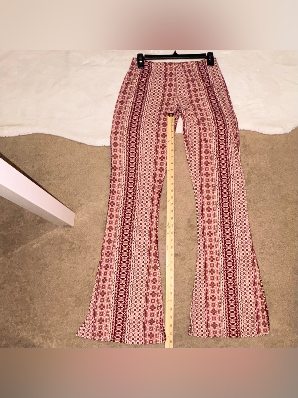 Bohemian High-Rise Burgundy Patterned Flare Pants - Picture 2 of 3